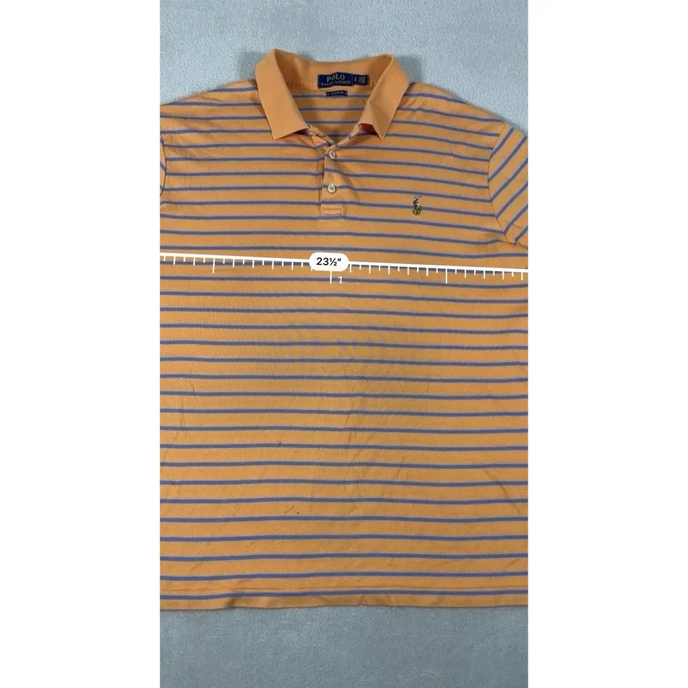 Polo Ralph Lauren Classic Fit Polo Shirt Men's L Orange Blue Stripe Tonal Pony